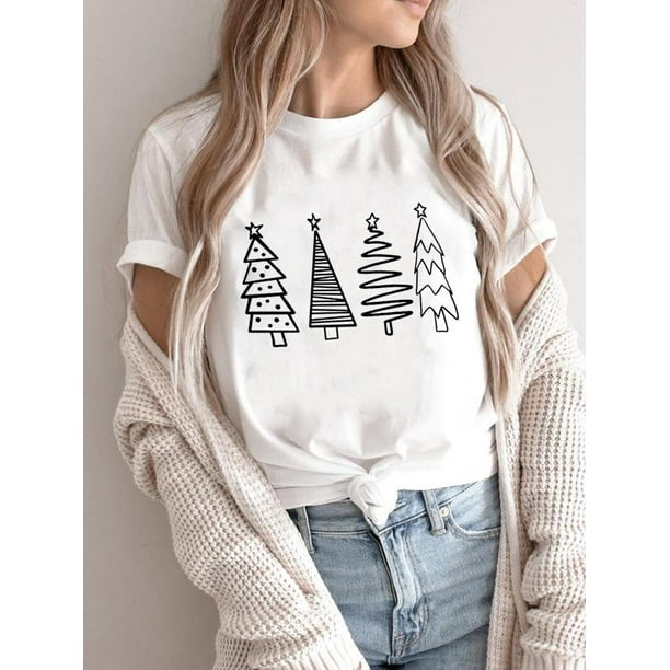 árbol Playeras Blancas De Navidad árbol Camisetas Estampadas De