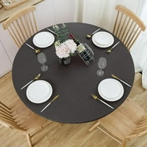 Round Fitted Vinyl Tablecloth with Elastic Edge 100% Waterproof Oil Proof PVC Table Cloth Wipe Clean Table Cover for Indoor and Outdoor, Black, 36"- 44"