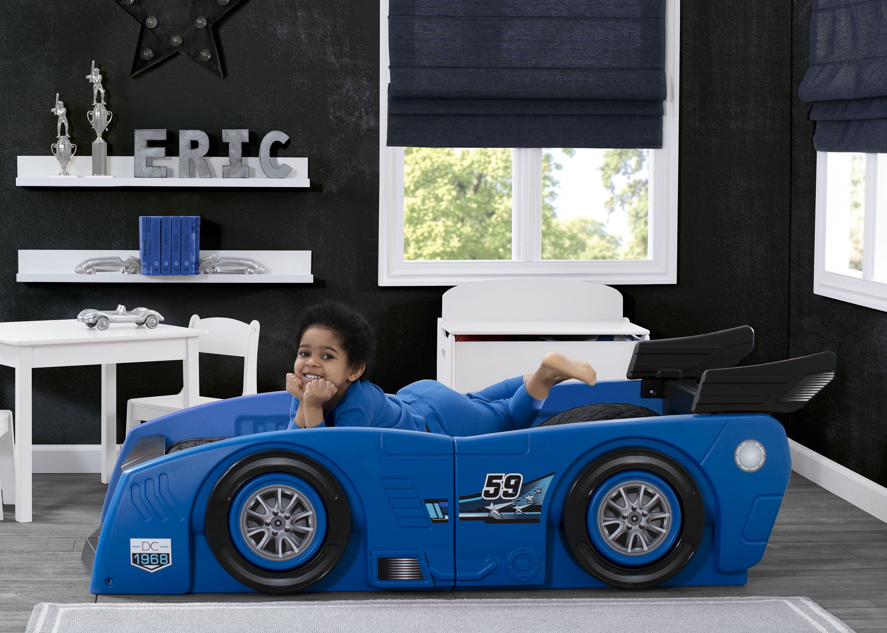 Delta Children Grand Prix Kids Plastic Toddler Bed, Twin, Blue