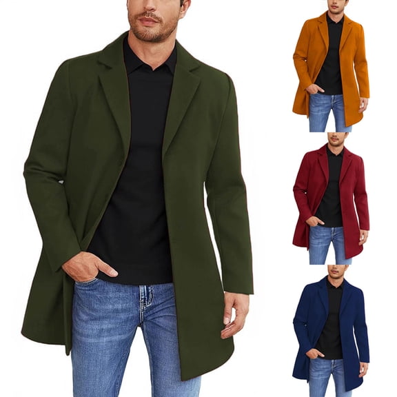 Zedker Mens Trench Coat Slim Fit Notched Collar Fall Winter Single Breasted Pea Coat Warm Soft Overcoat Winter Coats for Men Blue L
