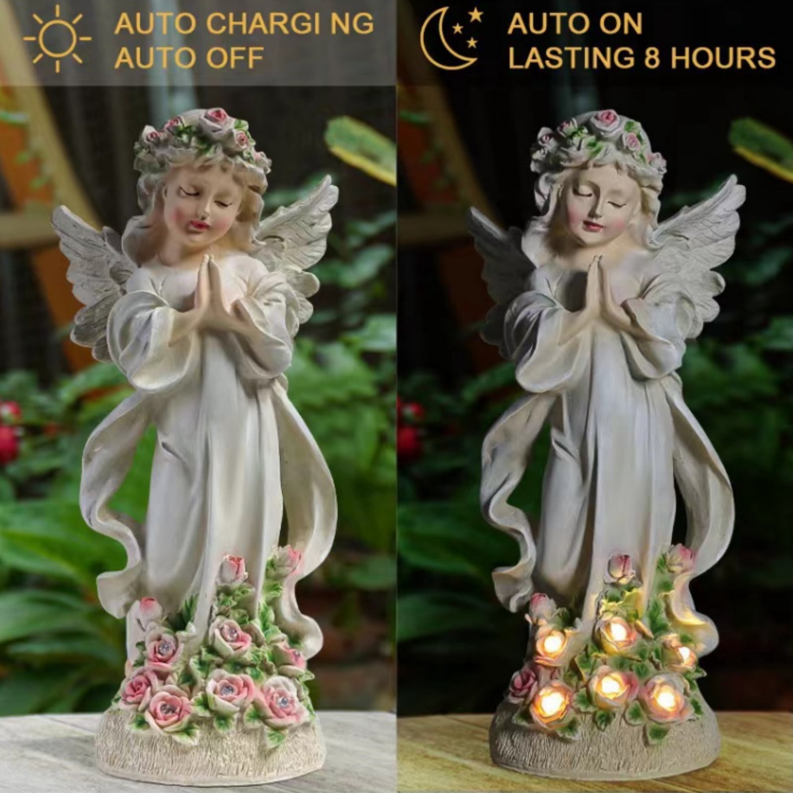 JahyShow Solar Angel Garden Statue, Outdoor Patio Garden Sculptures & Statues Solar Yard Decorations Lawn Ornaments Figurines for Outside