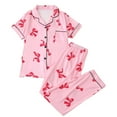 thumbnail image 4 of GDREDA Pyjama Léger pour Femmes Imprimé Nœud pour la Saint-Valentin Ensemble Pantalon avec Poche à Boutons Style Mignon pyjamas Rouge,L, 4 of 6