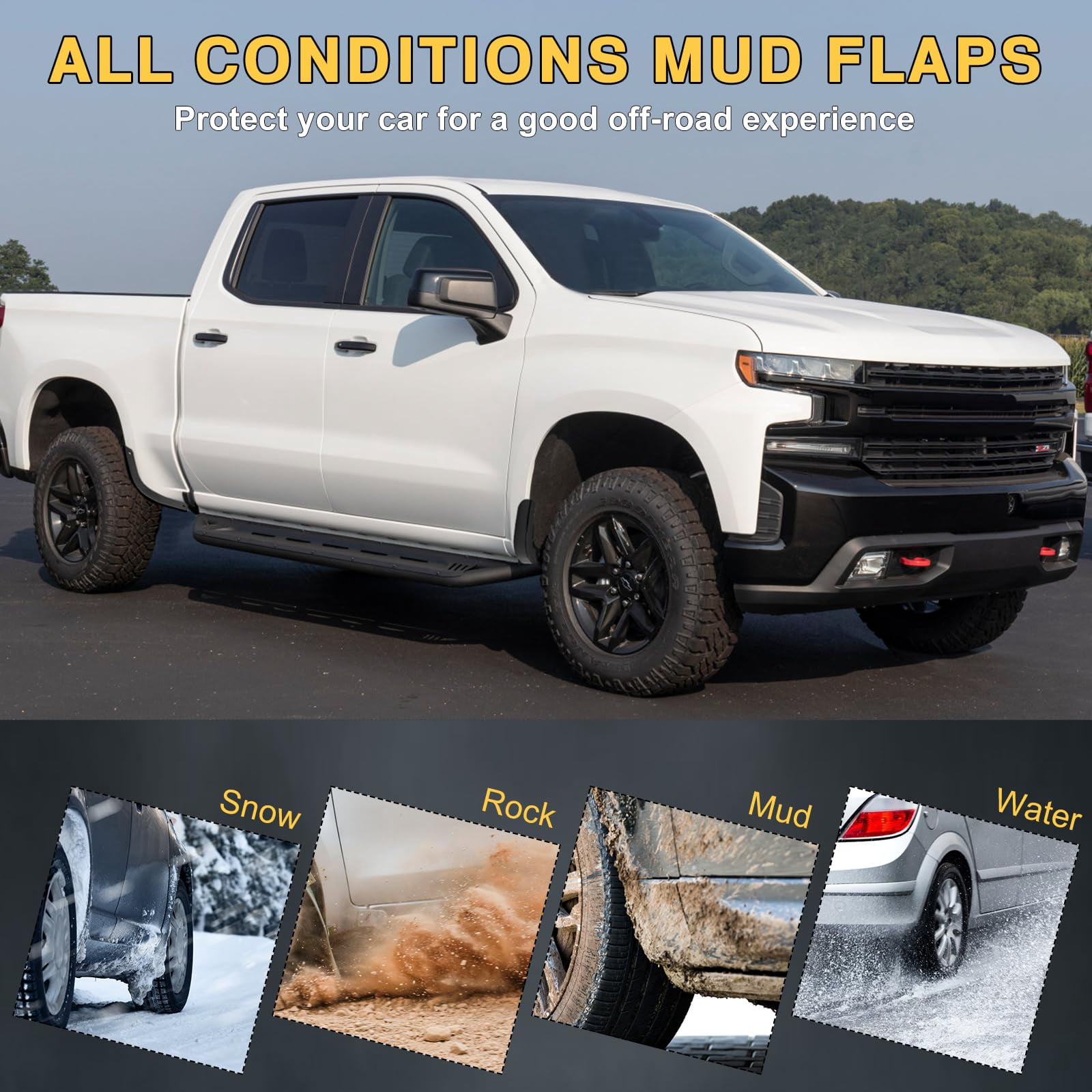 Mud Flap Delete for 2019-2025 Chevy Silverado 1500-13002 Mud Guards Compatible with Chevrolet Silverado 1500 Accessories Front & Rear Mudflap Replacement Kit