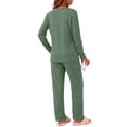 thumbnail image 4 of Weekease Woman Pajamas Set Henley Neck Long Sleeve Tops Drawstring Pants Two Piece Outfit Loungewear with Pockets, 4 of 7