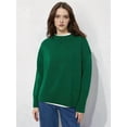 thumbnail image 2 of Women'S Light-Weight Soft Petite Crewneck Solid Plain Sweaters Fall Winter Pullover Jumper Tops Dark Green L, 2 of 4