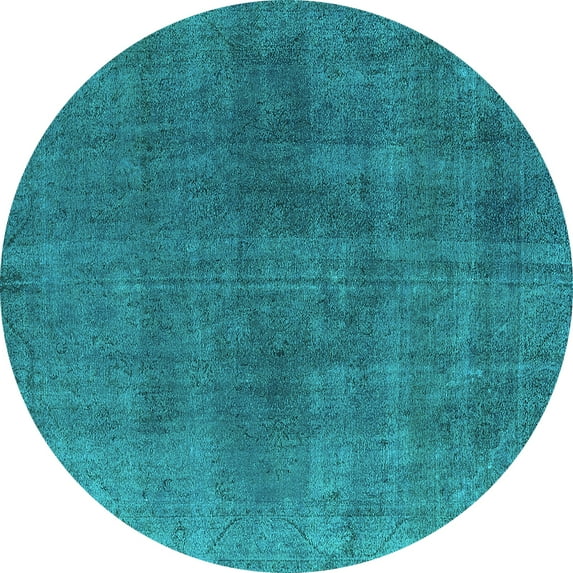 Ahgly Company Machine Washable Indoor Round Oriental Turquoise Blue Industrial Area Rugs, 3' Round