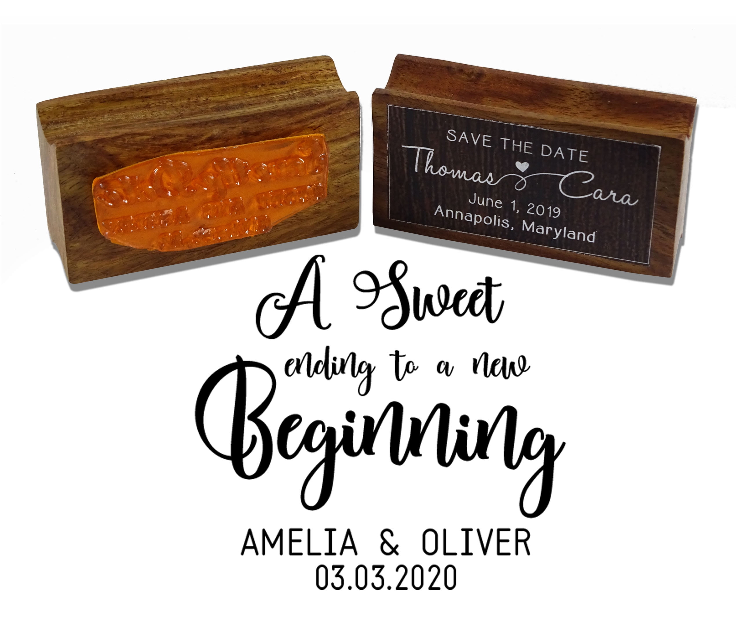 Personalized "Love Is Sweet" Rubber Stamp - 1.57" Round, Wood Mounted, Custom Wedding Favor Or Invitation Stamp