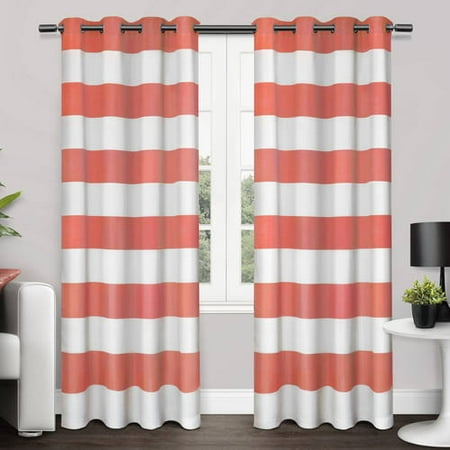 Cotton Modern Curtain - Exclusive Home Surfside Cabana Stripe Cotton Window Curtain Panel Pair with Grommet Top