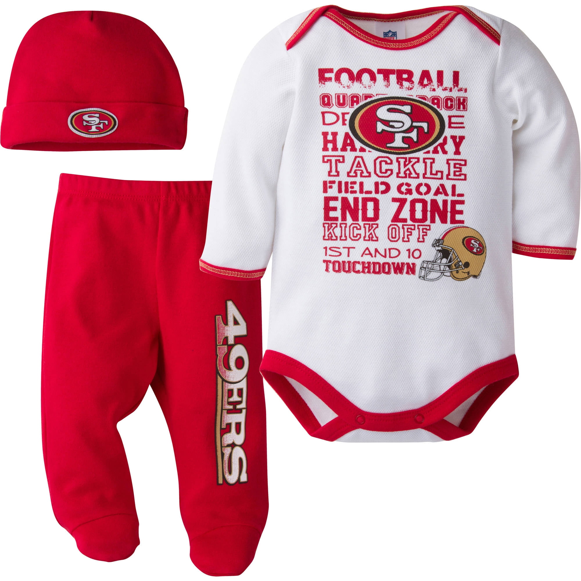 NFL San Francisco 49ers Baby Boys Bodysuit, Pant and Cap Outfit Set, 3Piece