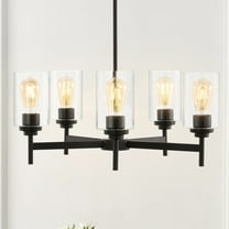 JONATHAN Y Orpheus 24" 5-Light Farmhouse Industrial Iron Cylinder LED Chandelier, Oil Rubbed Bronze/Clear, JYL9546A