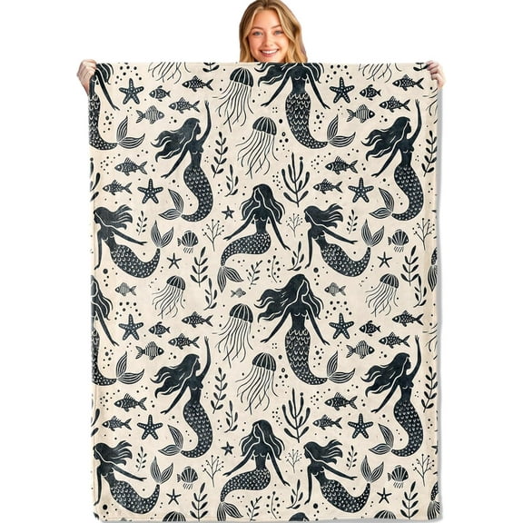Mermaid Throw Blanket - 50x60in,Ultra Soft, Cozy Lightweight Flannel,Marine Retro Blankets - Gifts for Kids & Sea Lovers,for Couch Travel Picnics,Beach Lounging Home Living Room Decor
