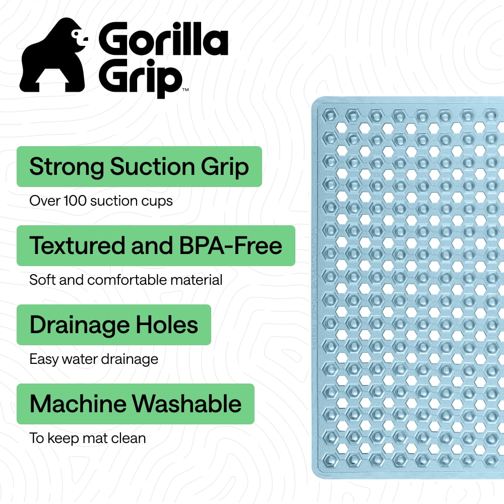 GORILLA GRIP Patented Shower and Bathtub Mat, 21x21, Square Bath Tub Stall Floor Mat, Blue