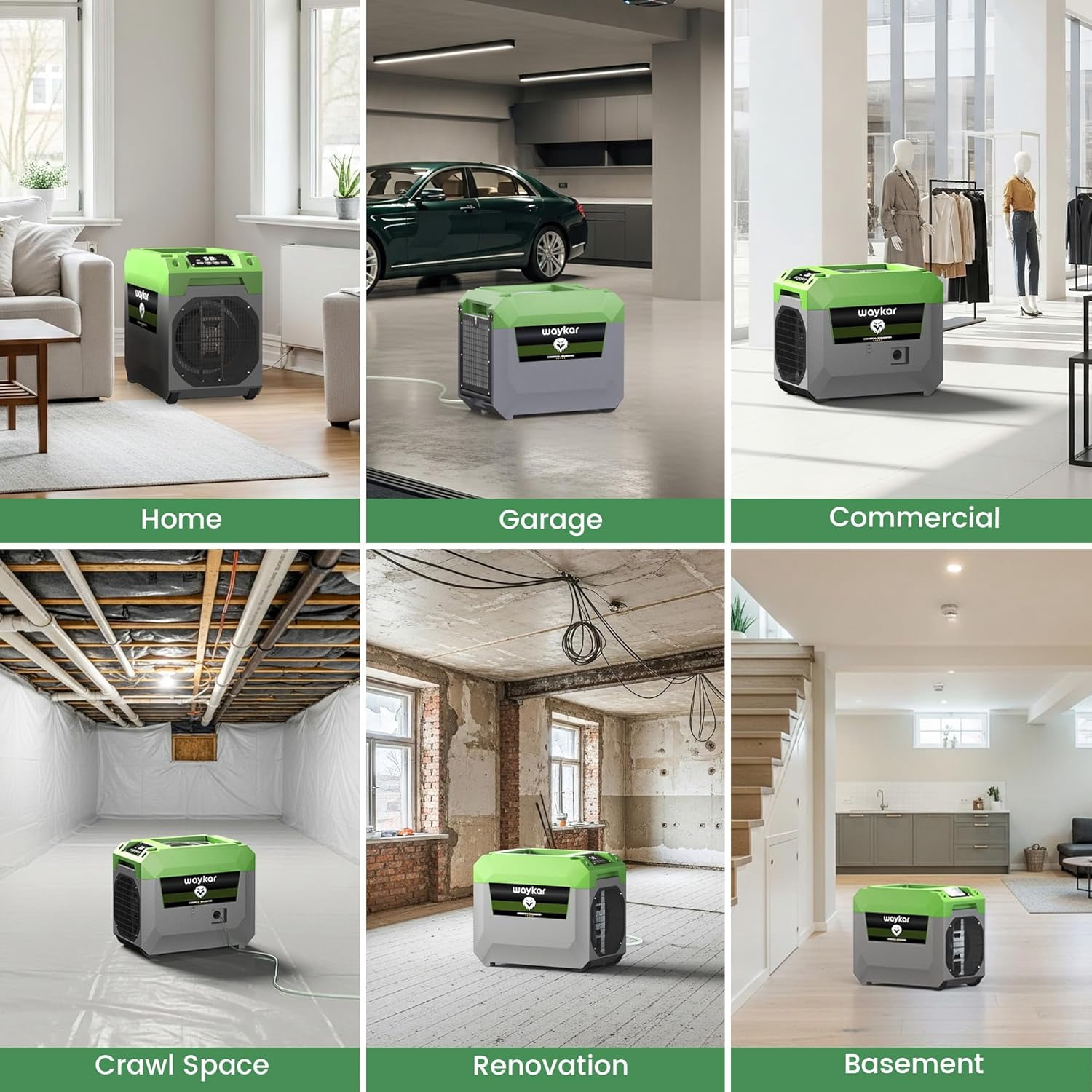 Waykar 150 Pints Commercial Dehumidifier with Pump for Large Areas up to 7,500 Sq. Ft, Stackable Industrial Dehumidifier for Crawl Spaces, Basements, and Water Damage Restoration — 5 Year Coverage