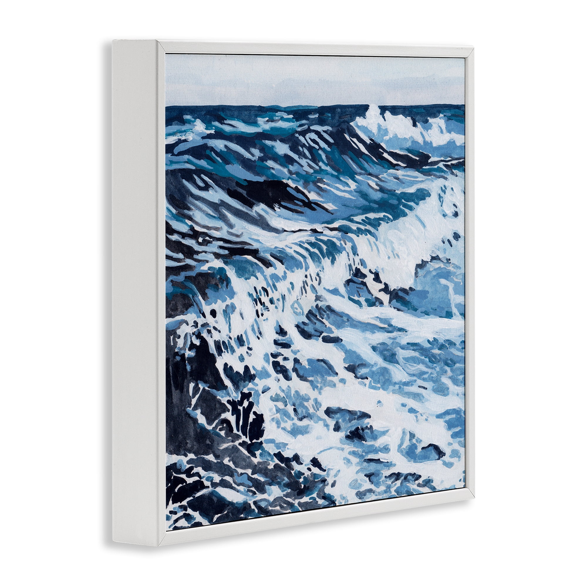 Stupell Industries Blue Rolling Waves Landscape Painting White Framed Art Print Wall Art, 24 x 24