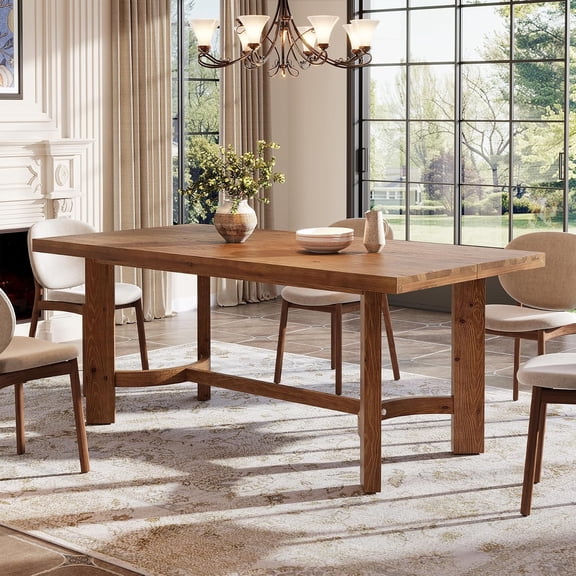 Finmind 63" Solid Wood Dining Table for 4-6, Rectangle Kitchen Table, Walnut