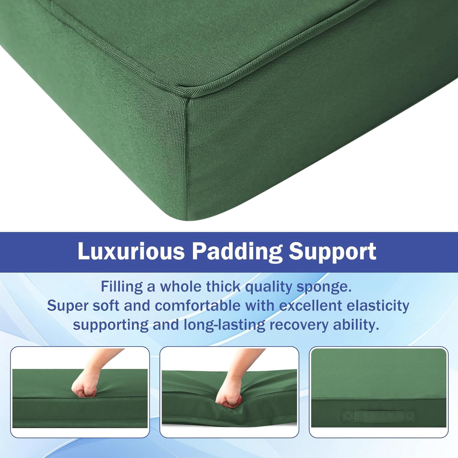 Outdoor Patio Chair Cushions Set of 4, 19" x 19" x 3", Waterproof, with Handles and Ties, Forest Green