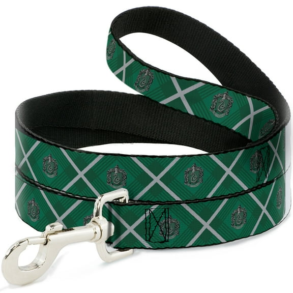 The Wizarding World of Harry Potter Pet Leash, Dog Leash, Harry Potter Slytherin Crest Plaid Greens Gray, 4 Feet Long 0.5 Inch Wide