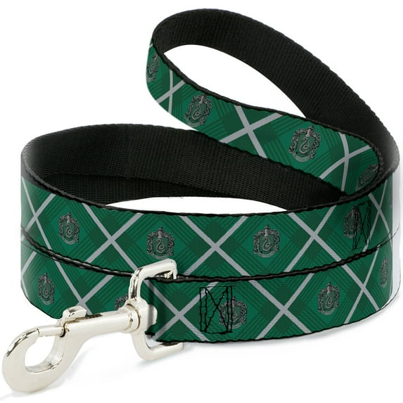 The Wizarding World of Harry Potter Pet Leash, Dog Leash, Harry Potter Slytherin Crest Plaid Greens Gray, 4 Feet Long 1.5 Inch Wide