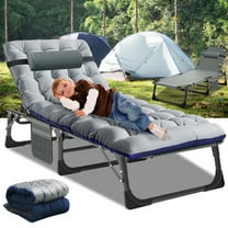 Portable Folding Camping Cot Bed, Adjustable 4-Position Adults Reclining Folding Chaise with Pillow, Outdoor Portable Folding Lounge Chair Sleeping Cots for Camping, Pool, Beach, Patio