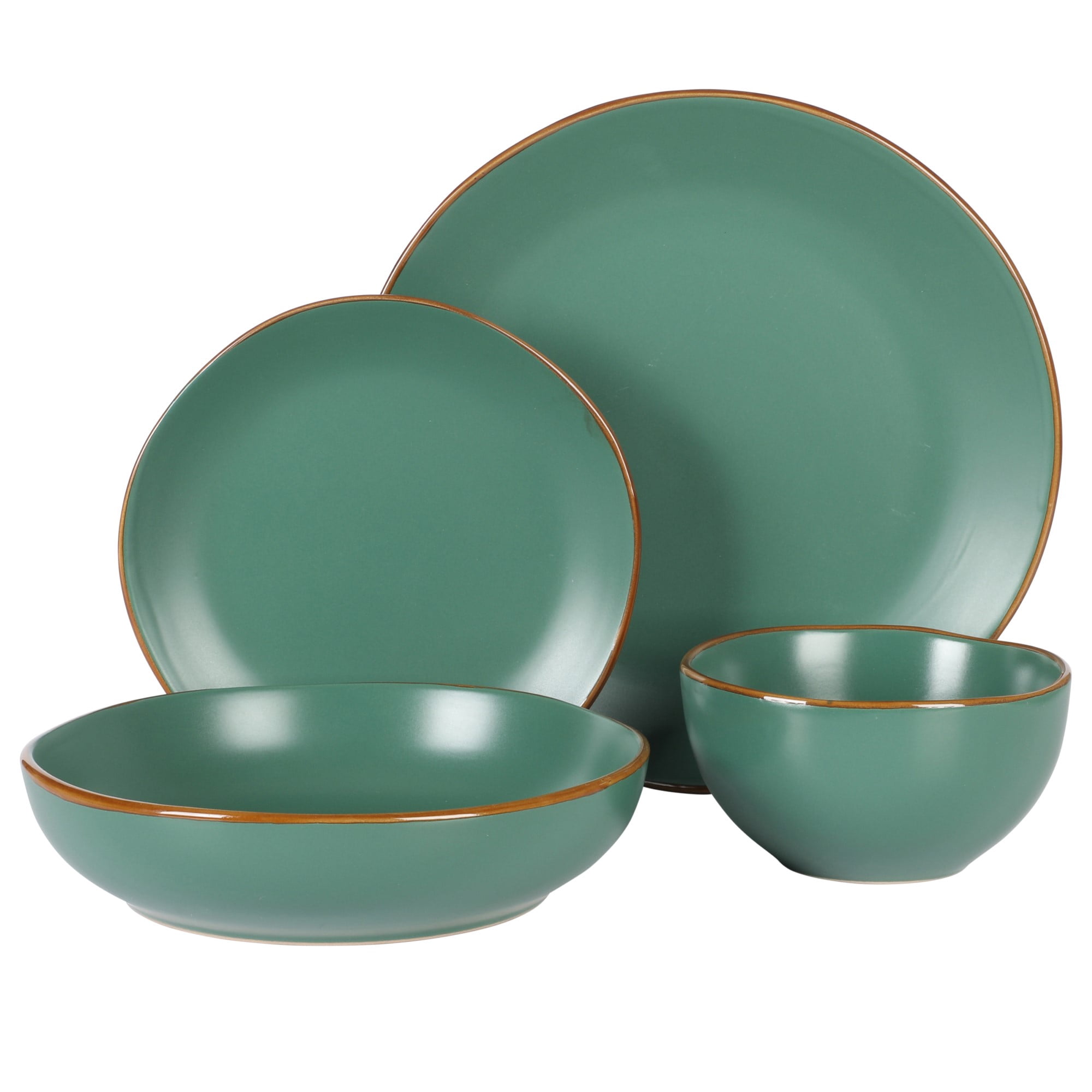 Gibson Home Hazeltine 16 Piece Plates and Bowls Dishes Stoneware Ceramic Dinnerware Set - Green