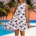thumbnail image 2 of Vestido Corto para Mujeres Verano Moda Casual Impreso Lado Plisado Cuello Redondo Vestido sin Mangas para el Uso Diario, 2 of 7