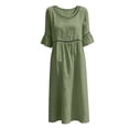 thumbnail image 5 of Dvprdro Womens Summer Cotton Linen Crewneck Half Sleeve Ruffle Hem Lace Detail Loose A Line Maxi Dress Casual, 5 of 6