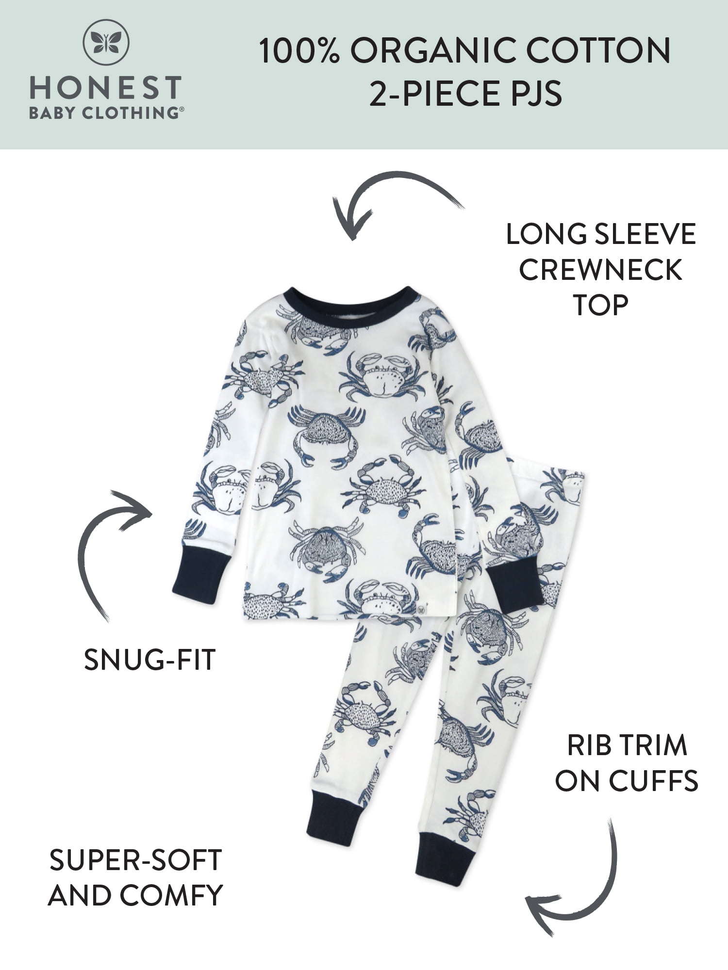 Honest Baby Clothing Organic Cotton Boy/Girl 2-Piece Long Sleeve Pajama Set, 2T to 5T