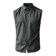 thumbnail image 5 of DwelliawoMen's Sleeveless Tee Shirts Comfy Button Up Summer Vest with Chest Pocket Collared Office Casual Vacation TopsDark GrayL, 5 of 5