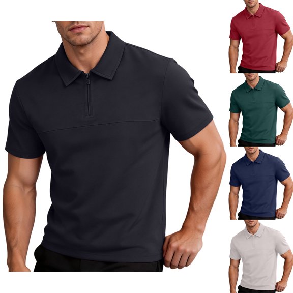Mens Polo Shirts Casual Business Short Sleeve Summer Tees Lapel Button Fashion Breathable Golf T Shirt (XL, Black)
