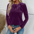 thumbnail image 5 of Mifsaly Womens Velvet Top Pullover Ribbed Business Blouses Vintage Crewneck Long Sleeve Work T-Shirts Elegant Fall Winter Pullover Shirts Ladies Fashion Workwear Purple L, 5 of 9