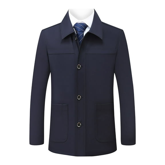 IYTR Men's Blazer Jacket Long Sleeve Button Up Solid Color Workwear Coat Office Business Blazer Outerwear Navy XXXXXXL