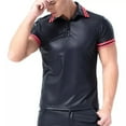 thumbnail image 5 of Men Shiny Leather T-shirt, Soft Matte Leather, Plus Size 3XL, Male Black Leather Short Sleeve Shirt, 5 of 6