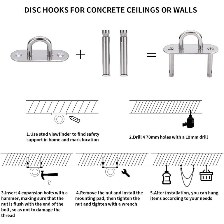 2 Pieces Ceiling Hook, Heavy Duty Ceiling Hook With Stainless Steel For  Concrete Wood Sets Yoga Hammock Hanging Chair Yoga Punching Bag, Load  Capacity