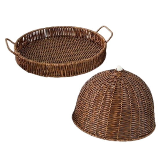 HOOWIFFY Coffee Rattan Woven Basket with Lid for Kitchen Storage and Living Room Organization