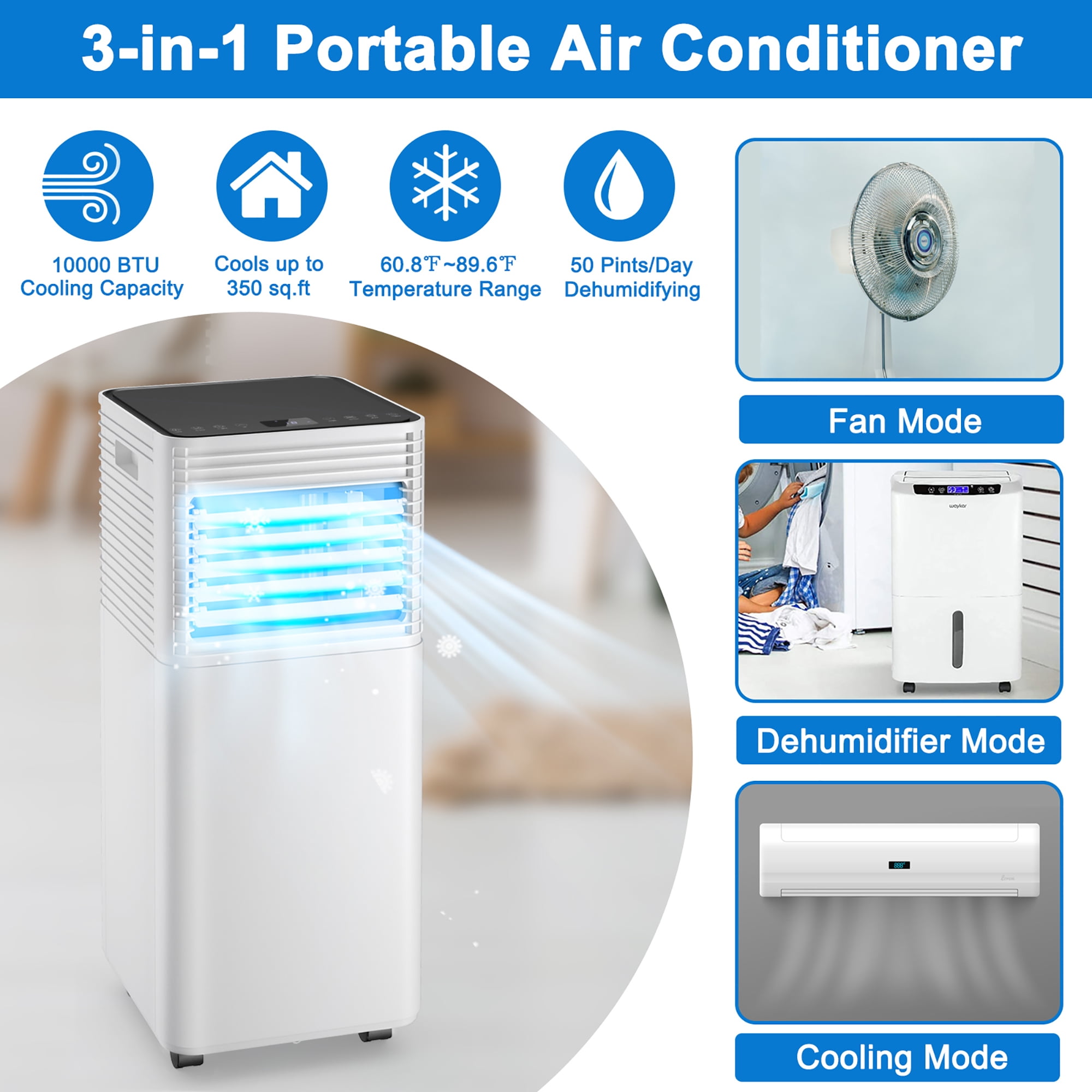 Costway 10,000 BTU Portable Air Conditioner 3-in-1 Air Cooler w