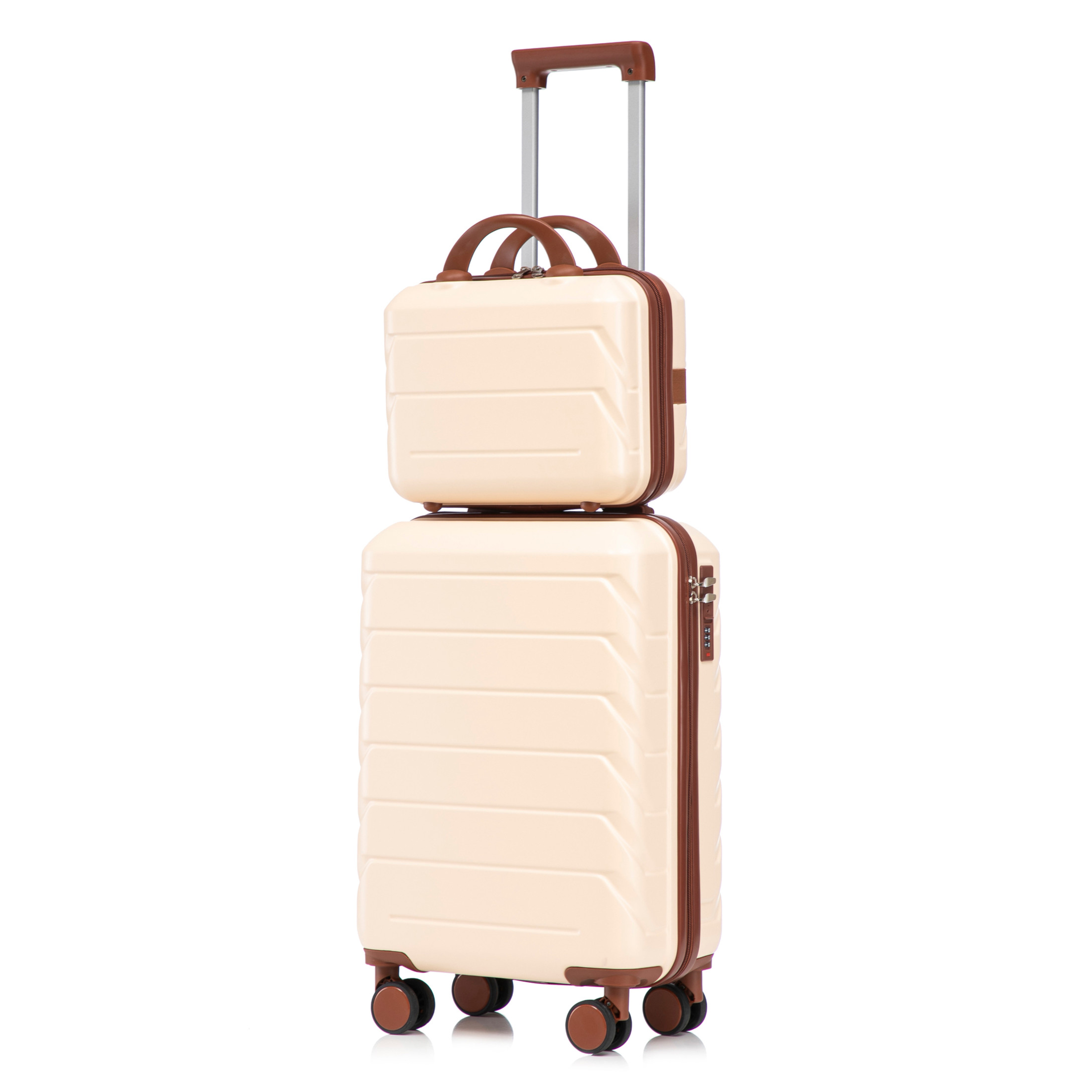 Noble House Lorven 2-Piece ABS Spinner Luggage Set, 20" Carry-On Suitcase and Cosmetic Case, Combination Lock, Beige