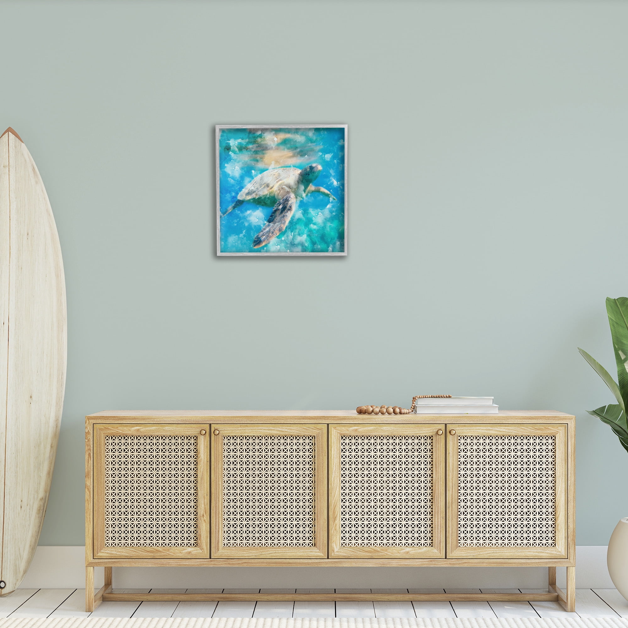 Stupell Industries Aquatic Swimming Sea Turtle Animals & Insects Painting Gray Framed Art Print Wall Art, 24 x 24