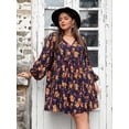 thumbnail image 5 of Women's Plus Size Floral V Neck Balloon Sleeve Dress 100% viscose Lightweight Flowing Fabric Perfect for Day Wear, 5 of 7