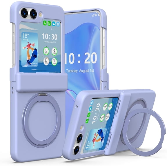 Designed for Samsung Galaxy Z Flip 5 Case Magnetic with Hinge Protection & Kickstand [Compatible with MagSafe],Samsung Flip 5 Slim Clear Protective Phone Case Cover for Galaxy Z Flip 5-Purple