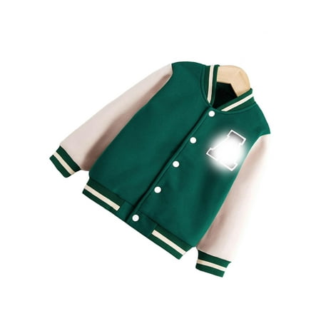 

Casual Letter Print Baseball Collar Varsity Long Sleeve Dark Green Toddler Boy Jackets ( Boy s)