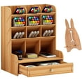 thumbnail image 1 of Organizador de pluma de madera, caja de soporte de pluma de bricolaje multifuncional, escritorio estacionario, fácil montaje, almacenamiento de suministros de arte de oficina en casa con cajón, 1 of 6