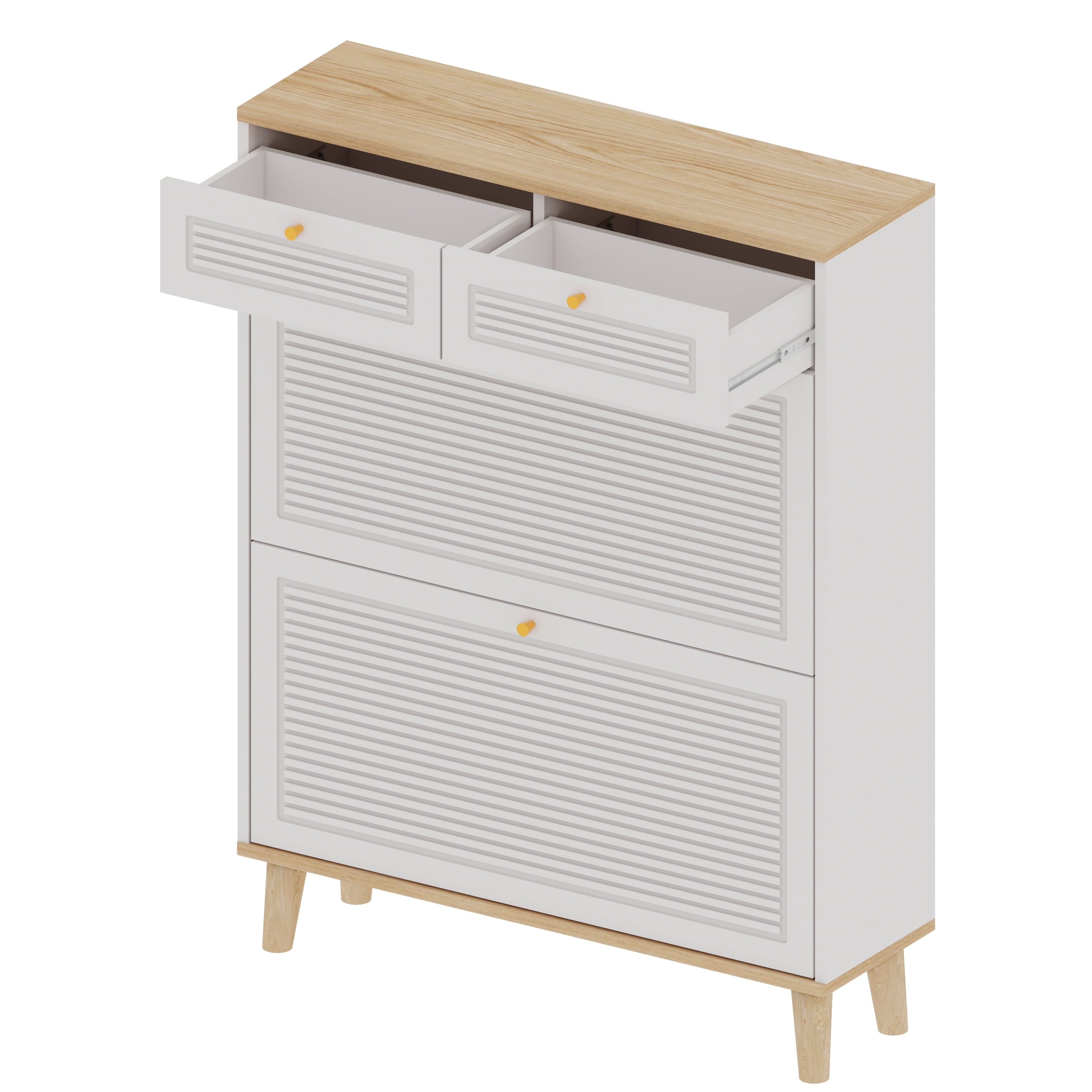 Miniyam Shoe Cabinet, Flip Down Shoe Rack with Drawers for Entryway, White