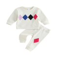 thumbnail image 1 of Tenues d'Automne pour Garçons Motif Géométrique Col Rond Manches Longues Chandails en Molleton et Pantalons Longs Ensemble 2 Pcs 2-3 Ans, 1 of 7