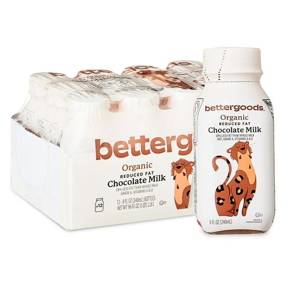 bettergoods Organic Reduced Fat Chocolate Milk, 8 fl oz, 12 Count