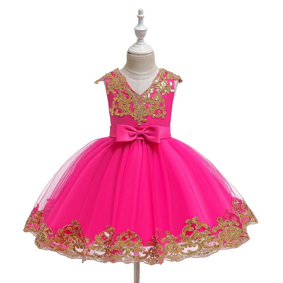 Girl Fuchsia Dress without Sleeves For Wedding, Pageant, Christmas, Eid, graduation and Birthday 1-12 years old
