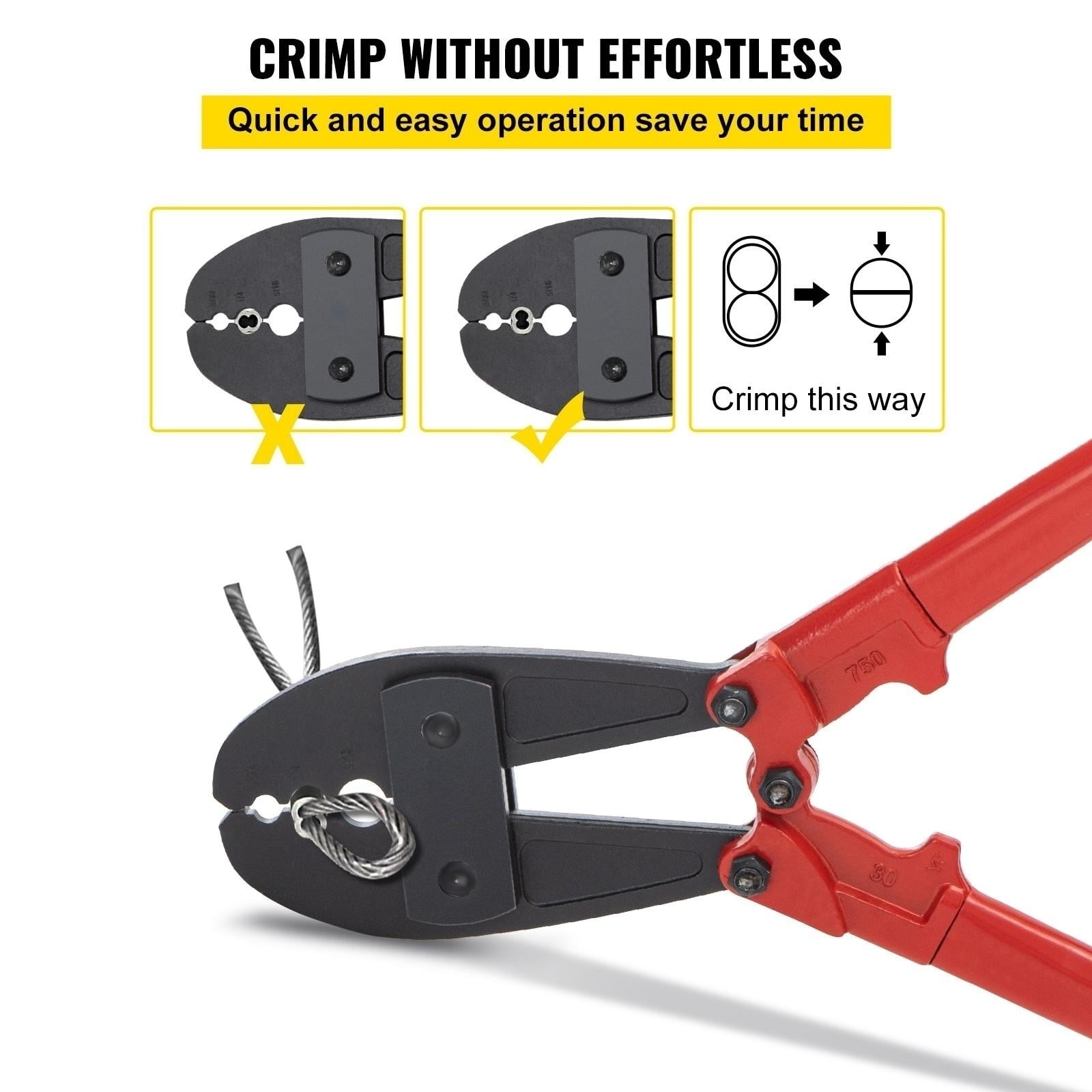 VEVOR Hand Swager Crimper 30 Inch,Swaging Tool for 5/32" 1/4" 5/16" Wire Rope,Hand Cimping Tool for Copper Aluminum Oval Sleeves and Stop Sleeves,Wire Rope Crimping Tool Swage Tool Long Handle Lab
