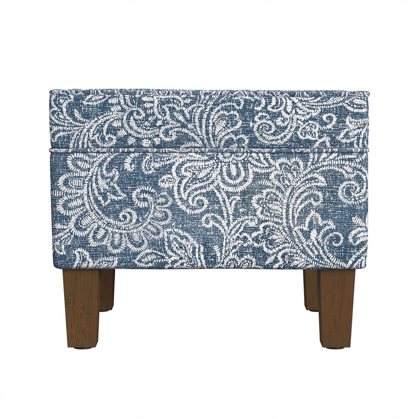 HomePop Medium Storage Ottoman with Hinged Lid, Denim Jacobean Print