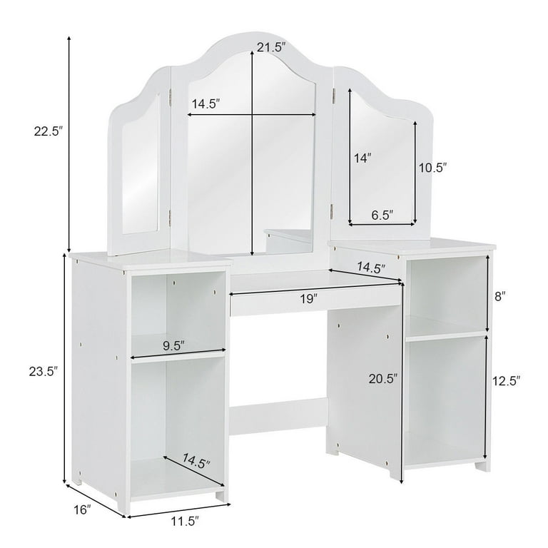 Trinity Kids Vanity, Princess Makeup Desk Dressing Table With Tri-fold  Mirror & Storage Shelves(white) : Target