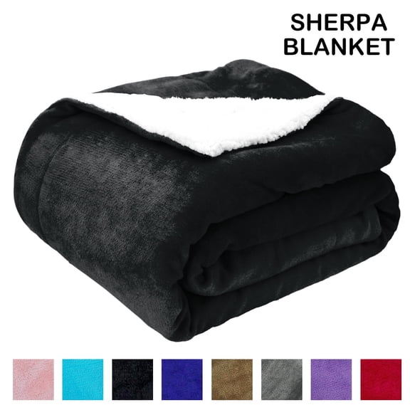 Sherpa Fleece Throw Blanket, Throw Size Soft Fuzzy Throw Blankets, Black Warm Blanket, Cozy Fluffy Comfy for Sofa, Couch, Bed, Camping, Travel, 50" x 60"