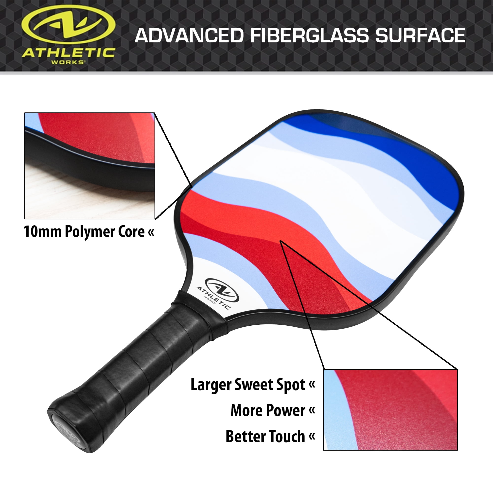 (2 pack) Athletic Works Fiberglass Pickleball Paddle, Americana